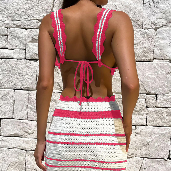 Damen Häkel-Crop-Top und Maxirock Set Drune