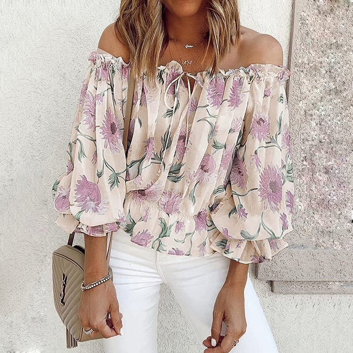 Damen romantische Bluse mit floralem Muster und Volantärmel Drune