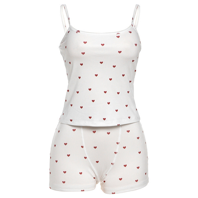 Damen Schlafshorts-Set mit süßem Herzmuster Drune