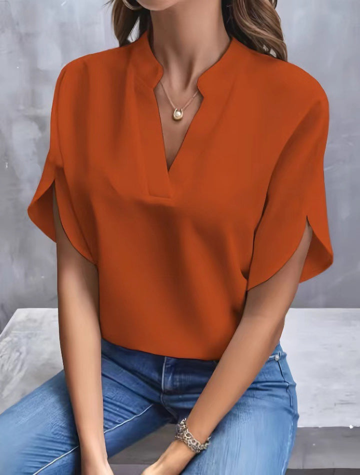 Damen modisches Blusenshirt mit elegantem V-Ausschnitt und luftigen Ärmeln Drune