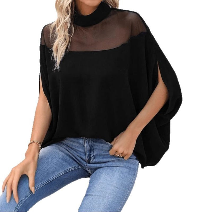Damen Modische Tunika mit transparenten Einsätzen und hohem Kragen Drune