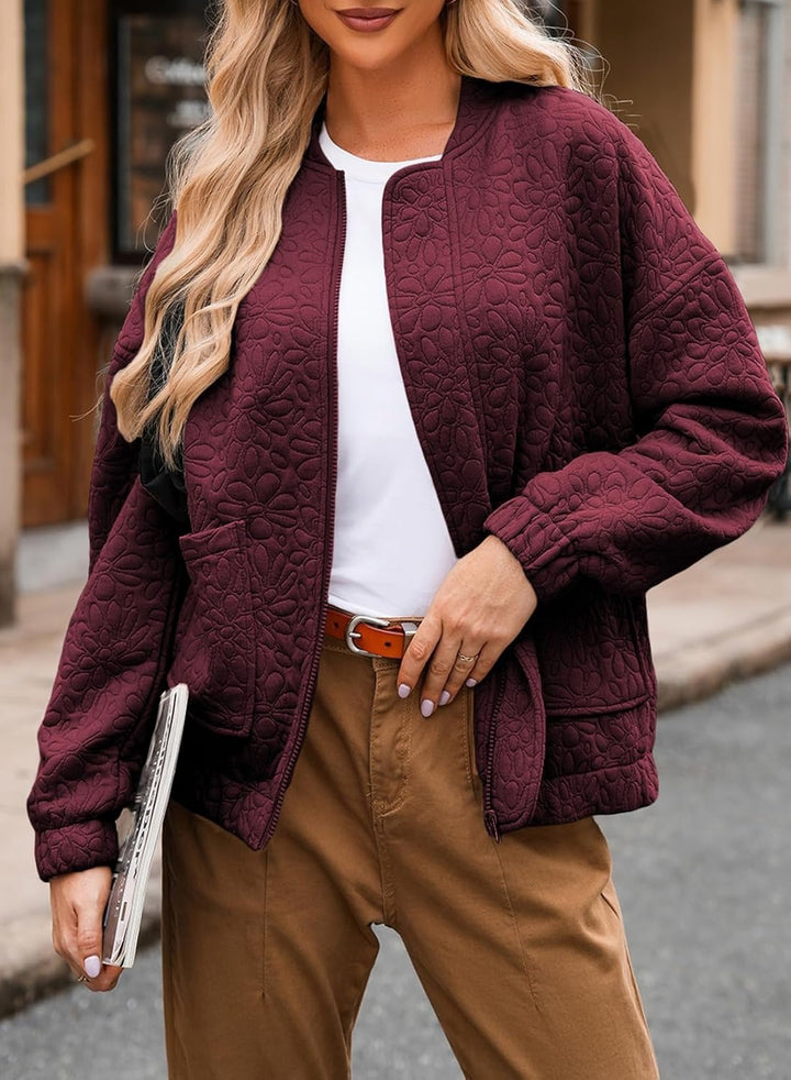 Damen gestepptes Blousonjacke mit floralem Design und praktischen Taschen Drune