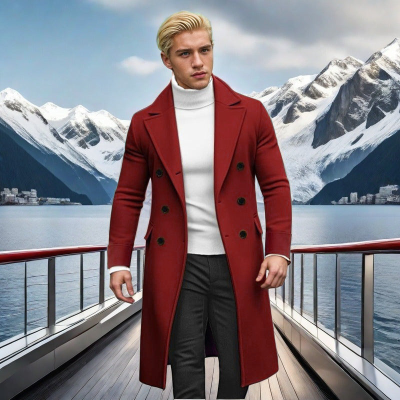 Herren eleganter doppelt-knopf Mantel mit hohem Kragen Drune