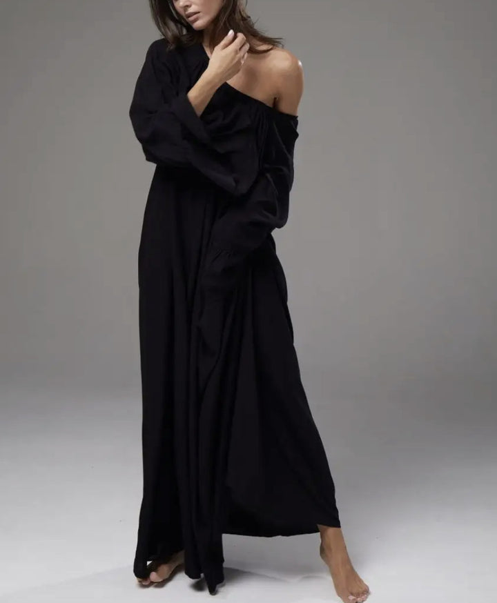 Damen lockeres Maxikleid mit weiten Rüschenärmeln Drune