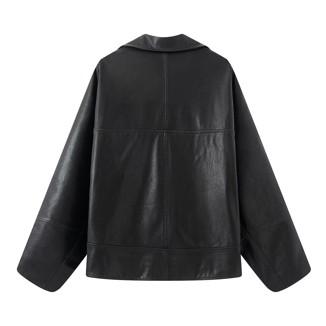 Damen elegante Kunstlederjacke mit oversized Schnitt Drune