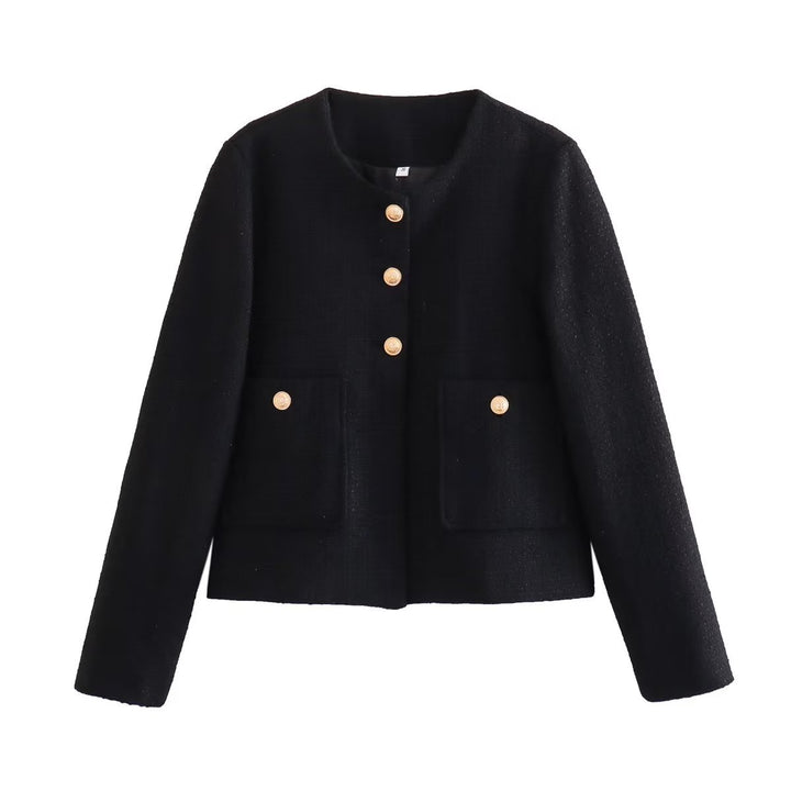 Damen Kurze Tweedjacke mit dekorativen Knöpfen Drune