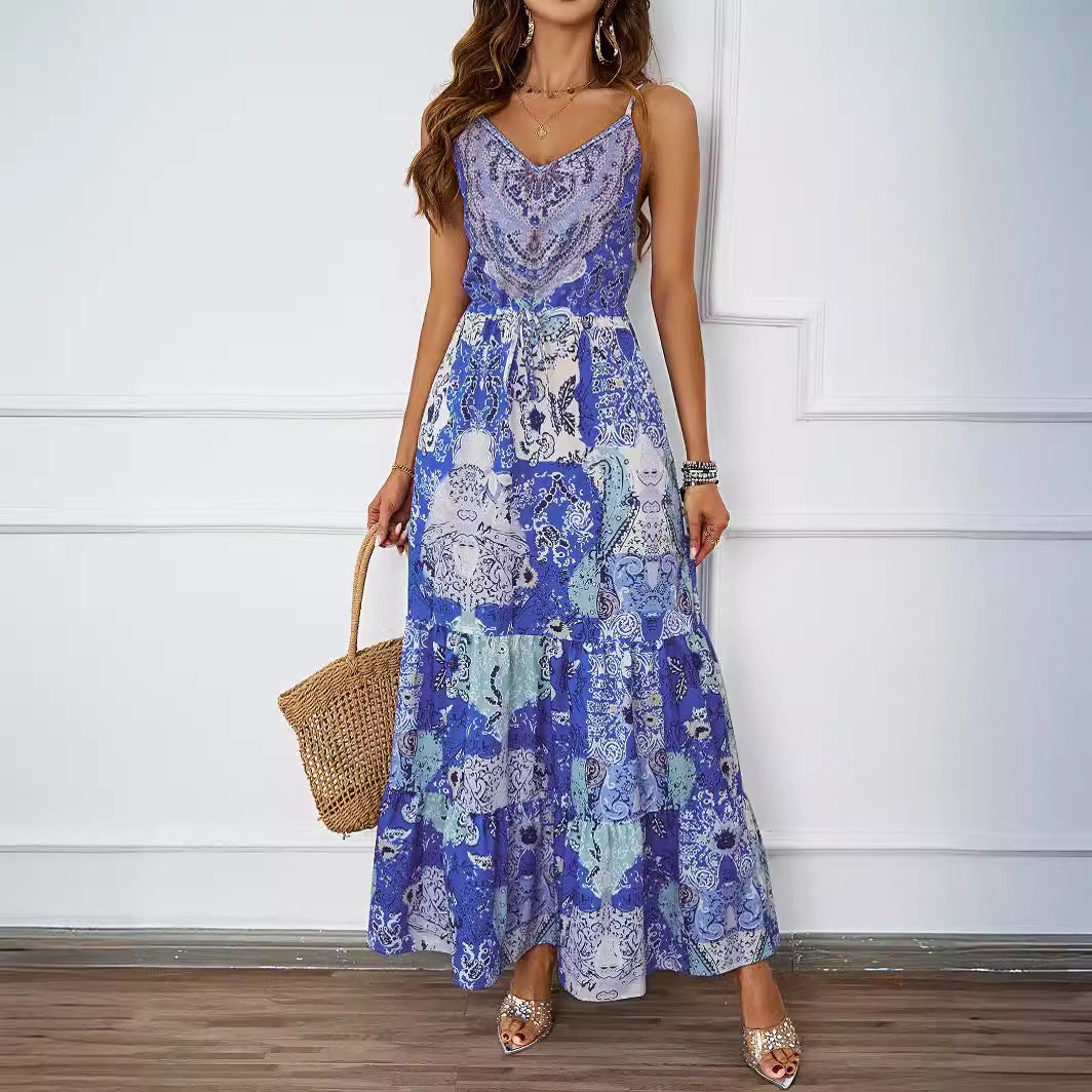 Damen Maxikleid mit floralem Design und seitlichen Taschen Drune