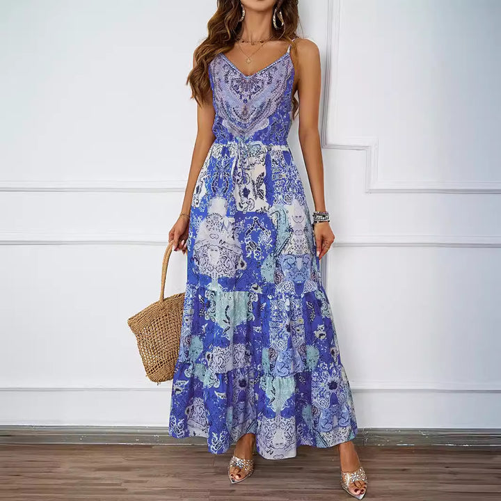 Damen Maxikleid mit floralem Design und seitlichen Taschen Drune