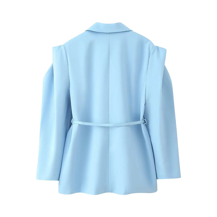 Damen elegante Oversized-Blazerjacke mit Gürtel und Schulterpolstern Drune