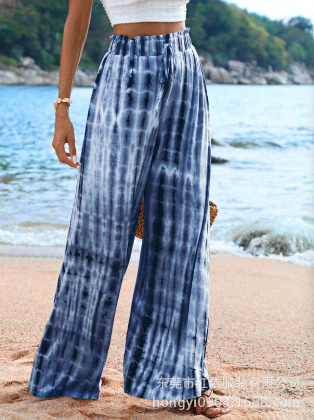Damen Weit geschnittene Sommerhose mit elastischem Bund und einzigartigem Batikmuster Drune