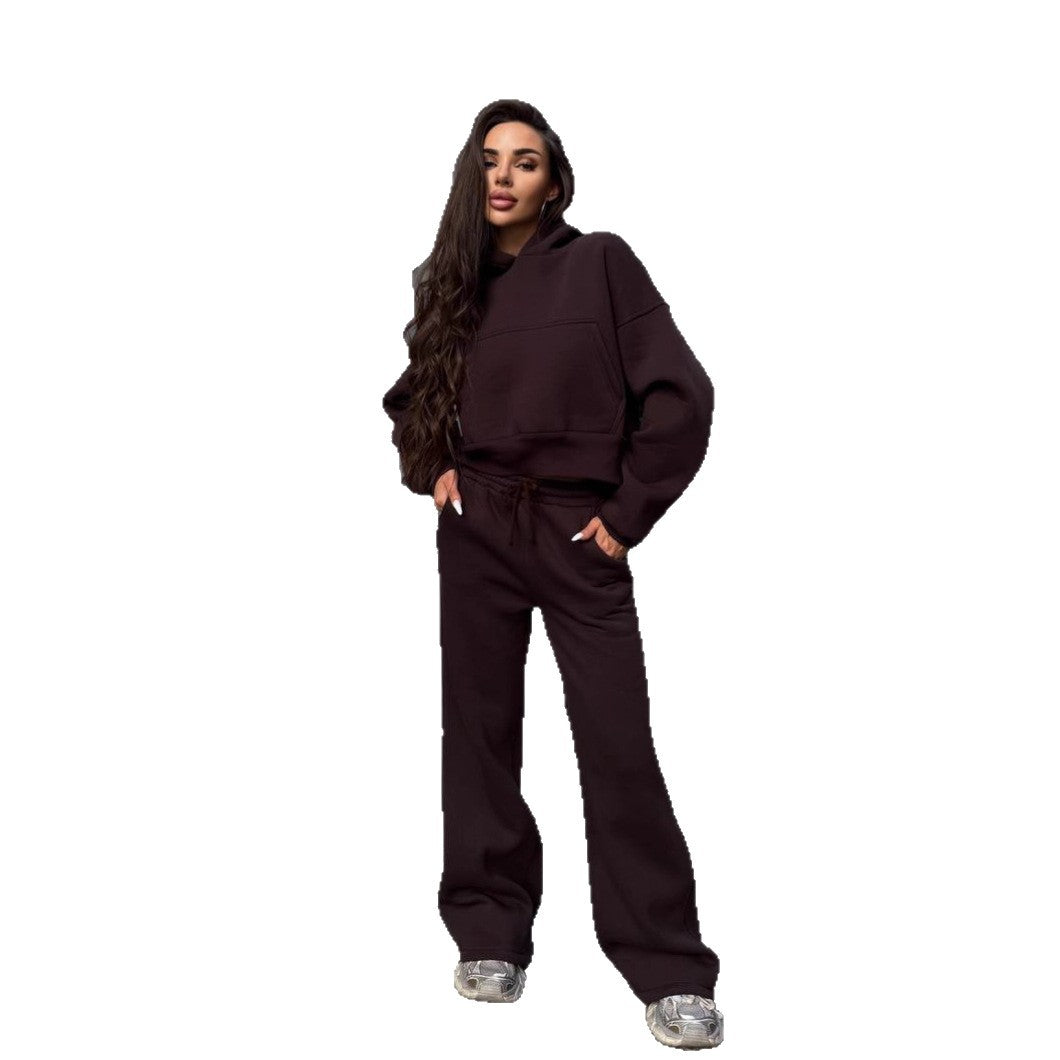 Damen lässiger cropped Hoodie und weit geschnittene Jogginghose Set Drune