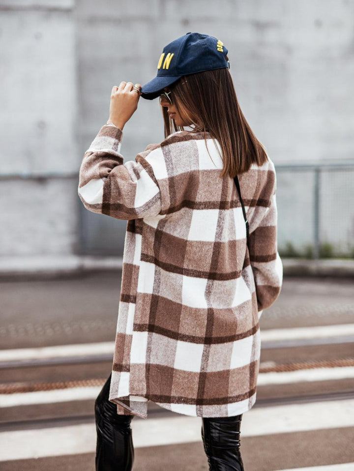 Damen Karierter Overshirt-Jacke mit lässigem Schnitt und Taschen Drune