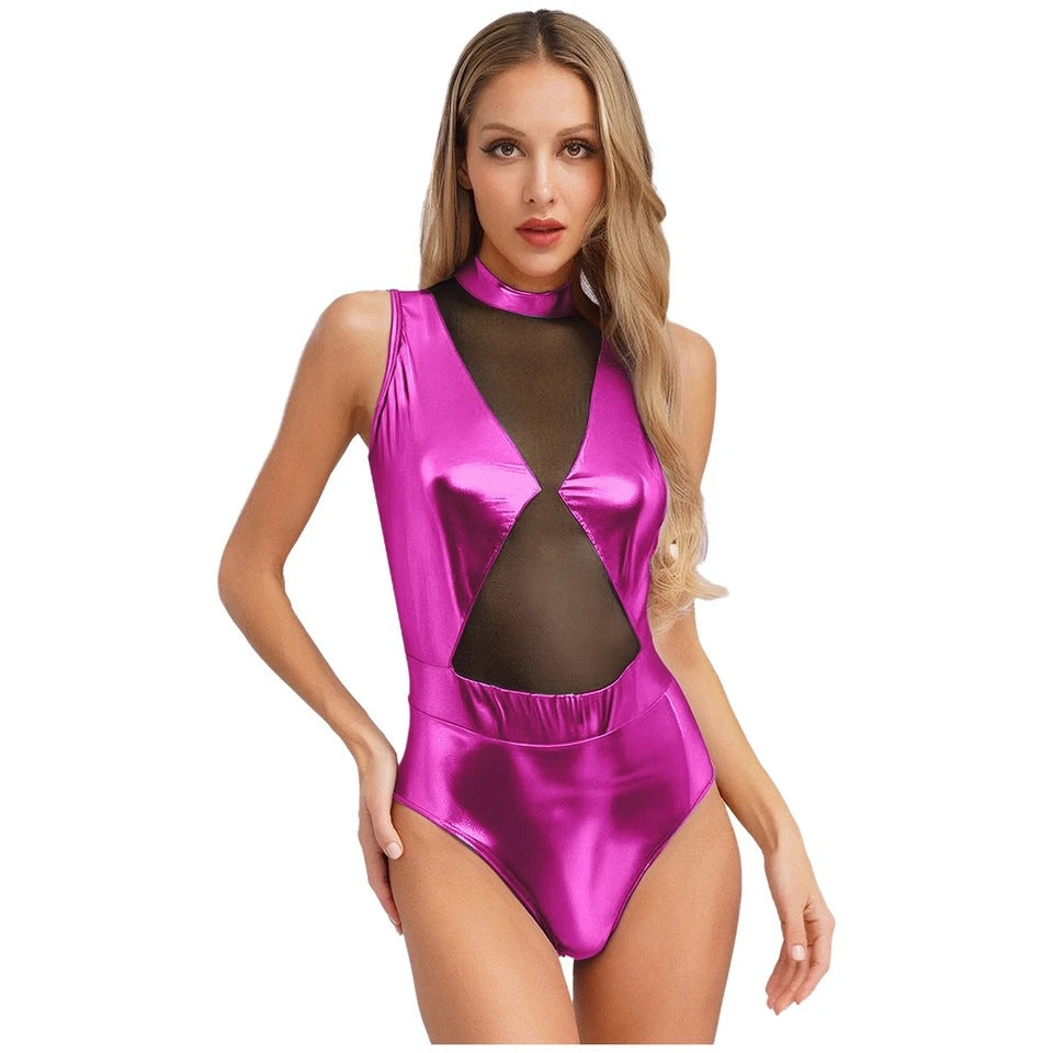 Damen Einteiler Badeanzug mit transparenten Einsätzen und schimmerndem Design Drune