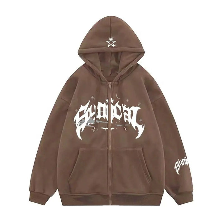 Damen Kapuzensweater mit urbanem Grafikelement und praktischen Taschen Drune