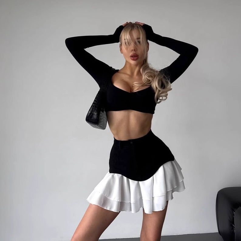 Damen modischer Rock mit asymmetrischem Saum und praktischen Taschen Drune