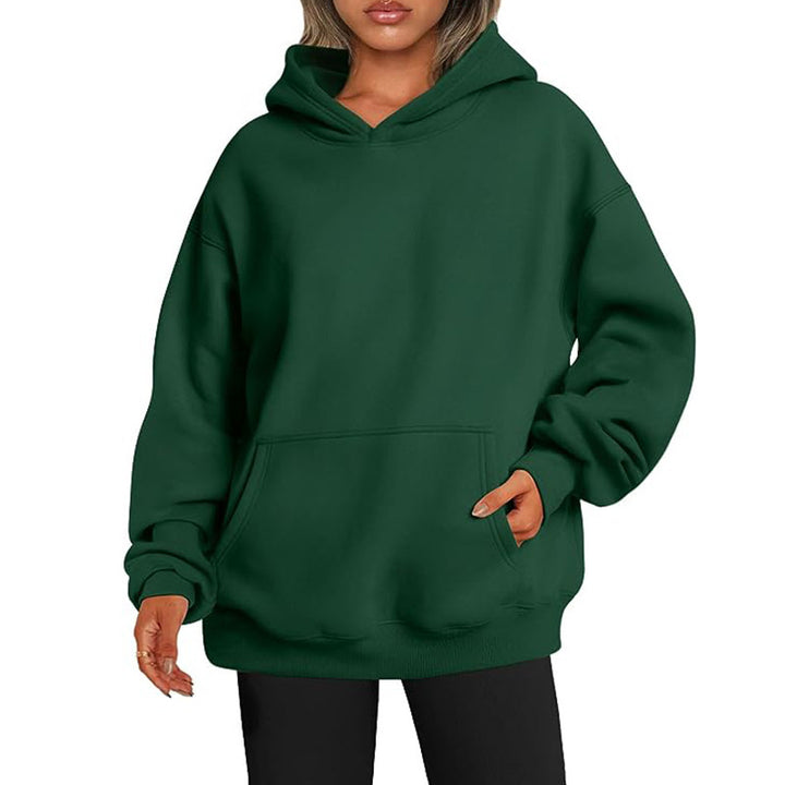 Damen nan Oversize-Kapuzenpullover mit verlängertem Rückenteil, innen angerautem Fleece und Kängurutasche Drune