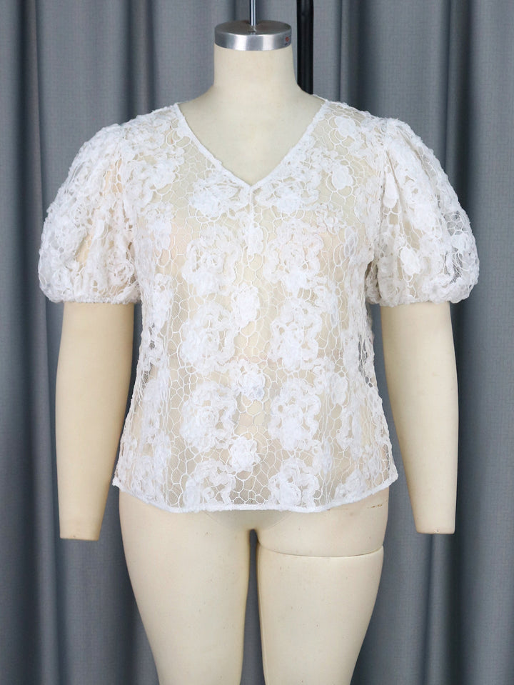 Damen Bluse mit romantischen Spitzenärmeln und floralem Muster Drune