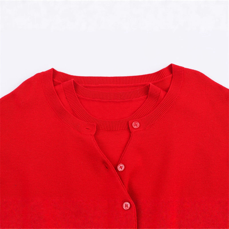 Damen cropped Strickpullover mit Knopfdetail und V-Ausschnitt Drune