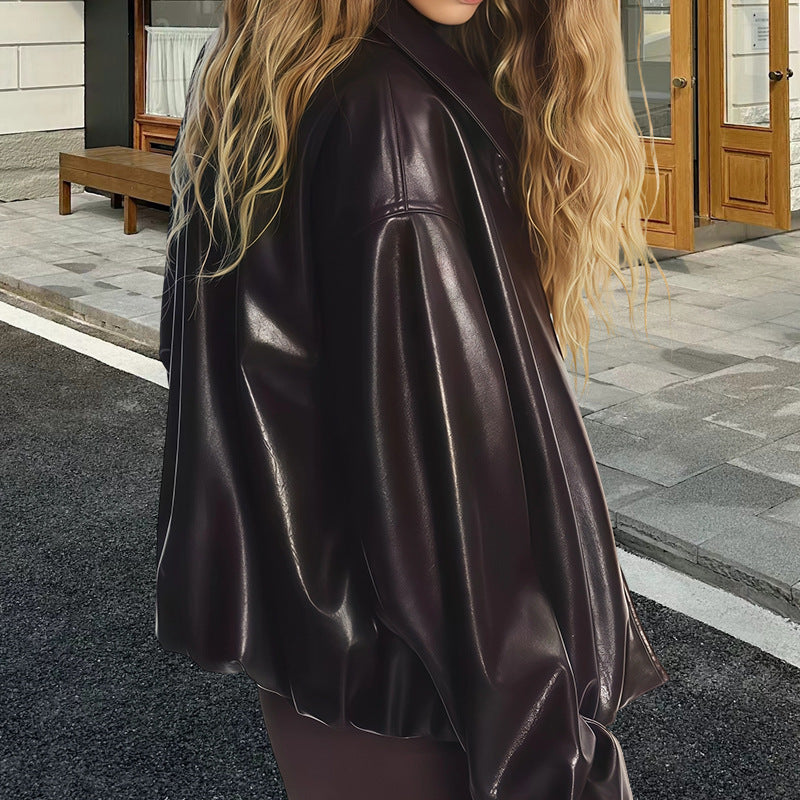 Damen Oversized Kunstlederjacke Drune