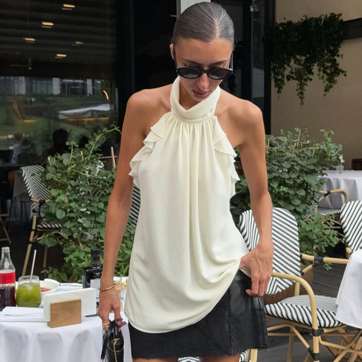 Damen Elegantes Spitzen-Haltertop mit Rüschendetails Drune