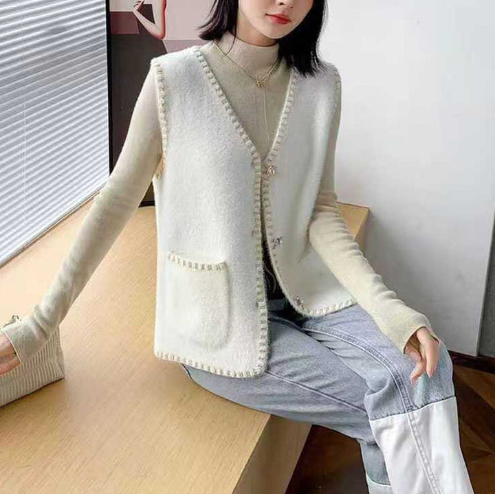 Damen Strickweste mit dekorativen Knopfdetails Drune