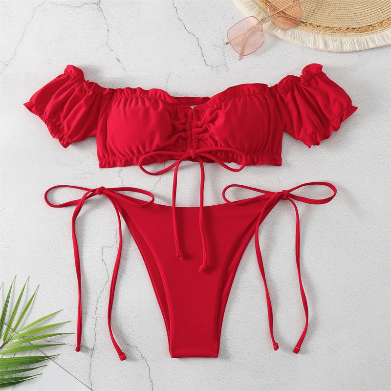 Damen Bikini-Set mit Rüschenausschnitten und eleganten Bindebändern Drune