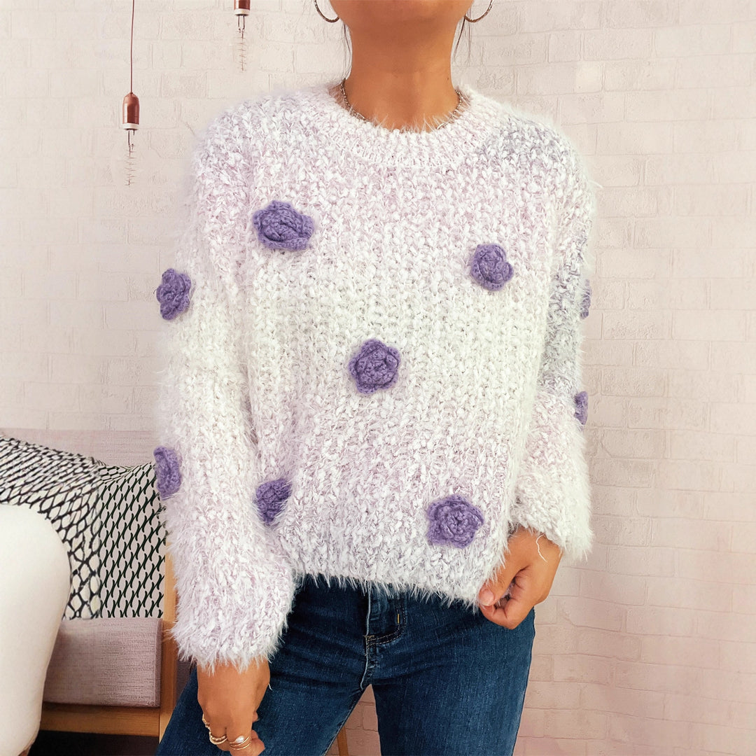 Damen kuscheliger Strickpullover mit floralem Detail Drune