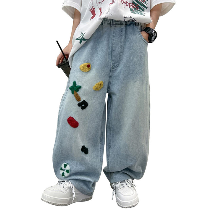 Damen Weite Jeans mit kreativen Applikationen Drune