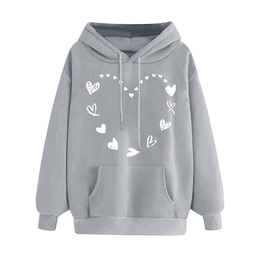 Damen Kapuzensweater mit verspieltem Herzmotiv und bequemer Kängurutasche Drune