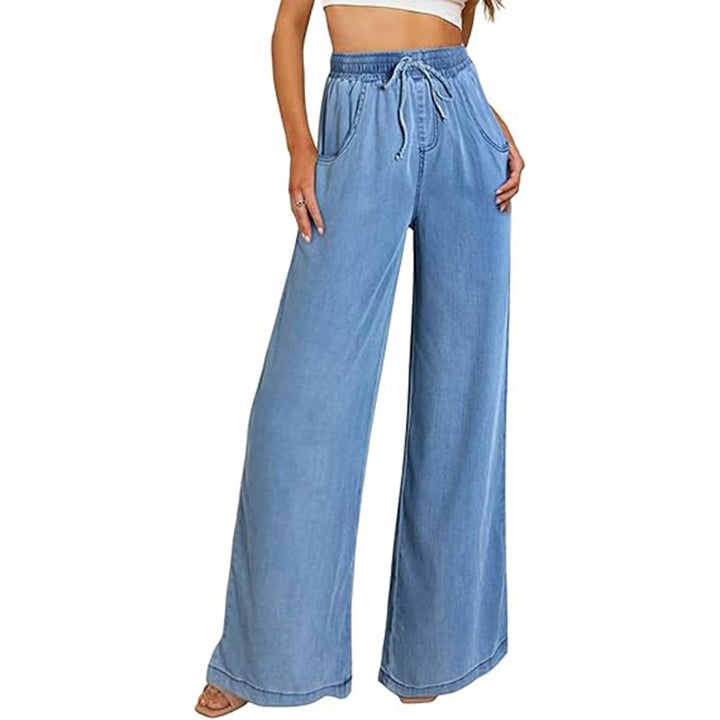 Damen weite Jeanshose mit elastischem Bund und seitlichen Taschen Drune
