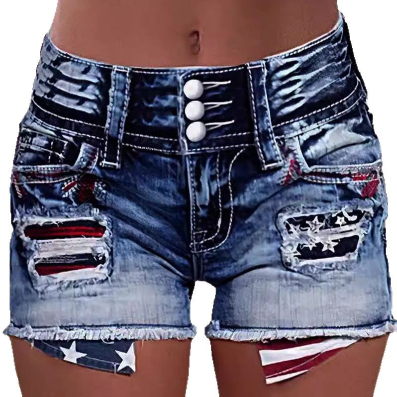 Damen Cargo-Shorts mit stylischen Rissdetails und patriotischen Applikationen Drune