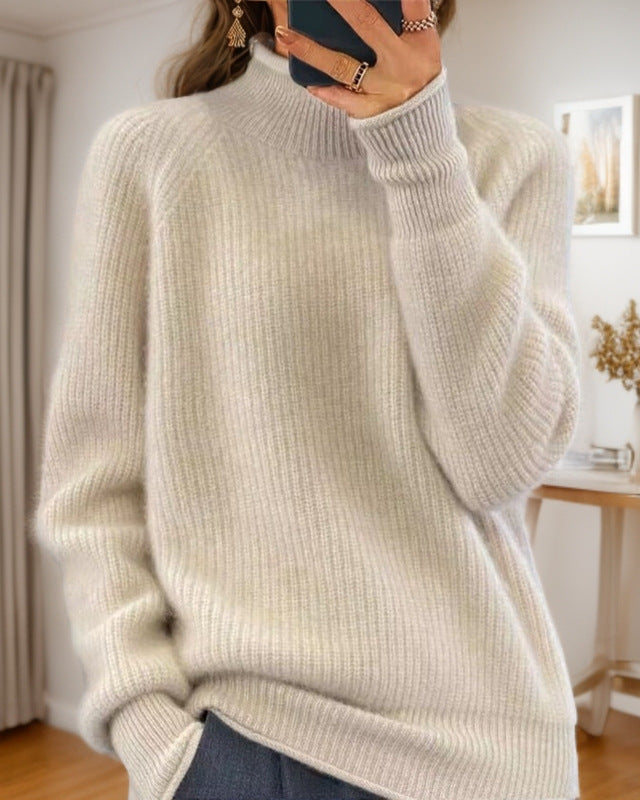 Damen nan kuscheliger Strickpullover mit Stehkragen und Rippstruktur Drune