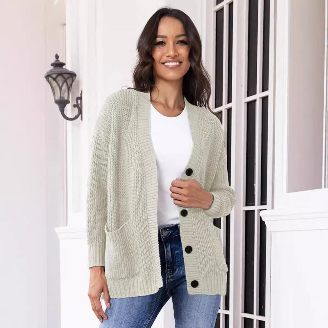 Damen Strickjacke mit großen Taschen und klassischem Knopfverschluss Drune