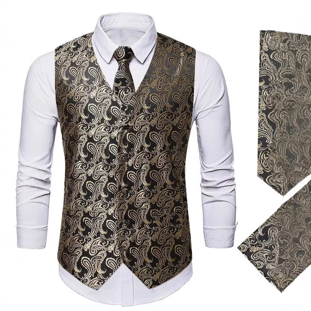Herren nan Paisley Satin Anzugweste Set mit Krawatte und Einstecktuch Drune