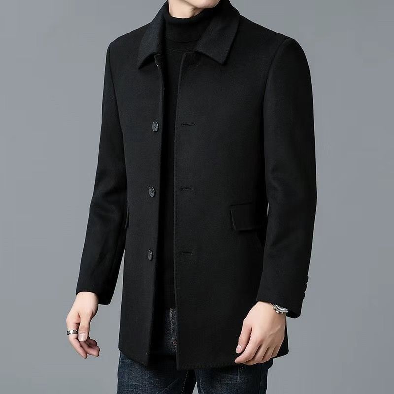 Herren eleganter Wollmantel mit klassischem Revers und Taschen Drune