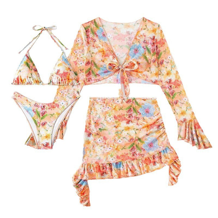 Damen Zweiteiliges Set mit floralem Crop-Top und Rüschenshorts Drune
