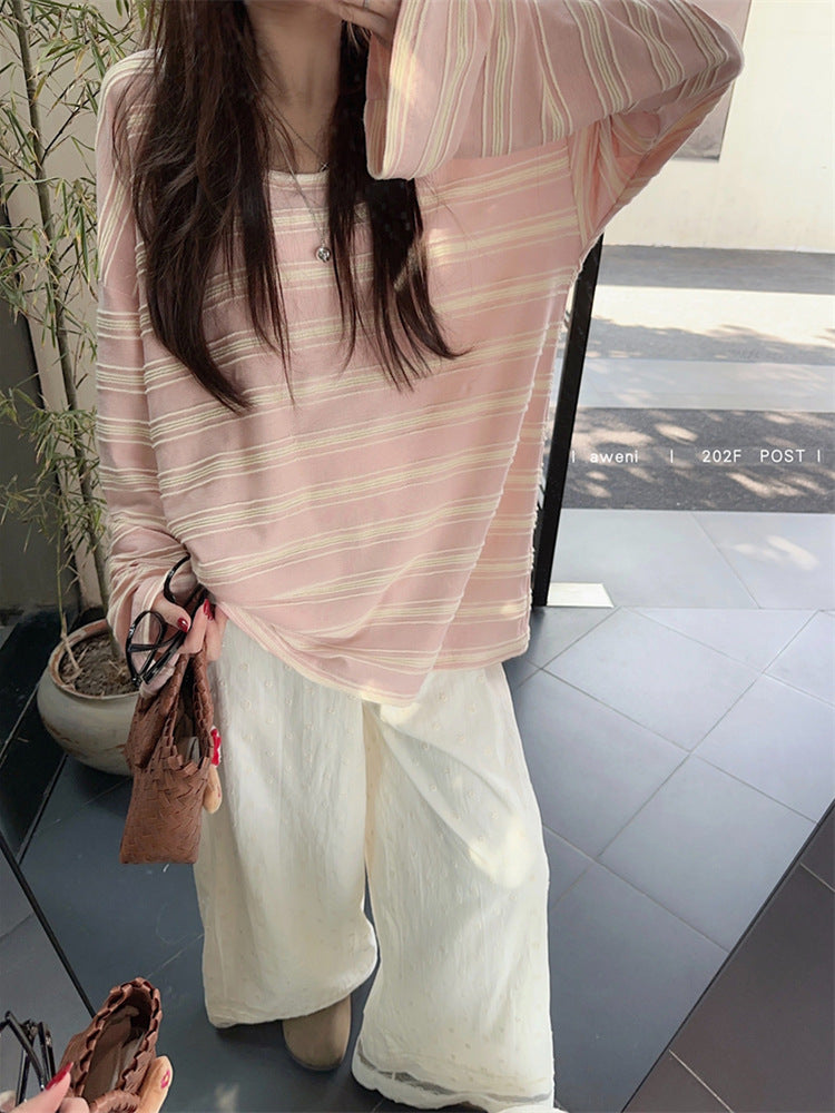 Damen lässiges Longsleeve-Shirt mit feinem Streifenmuster Drune