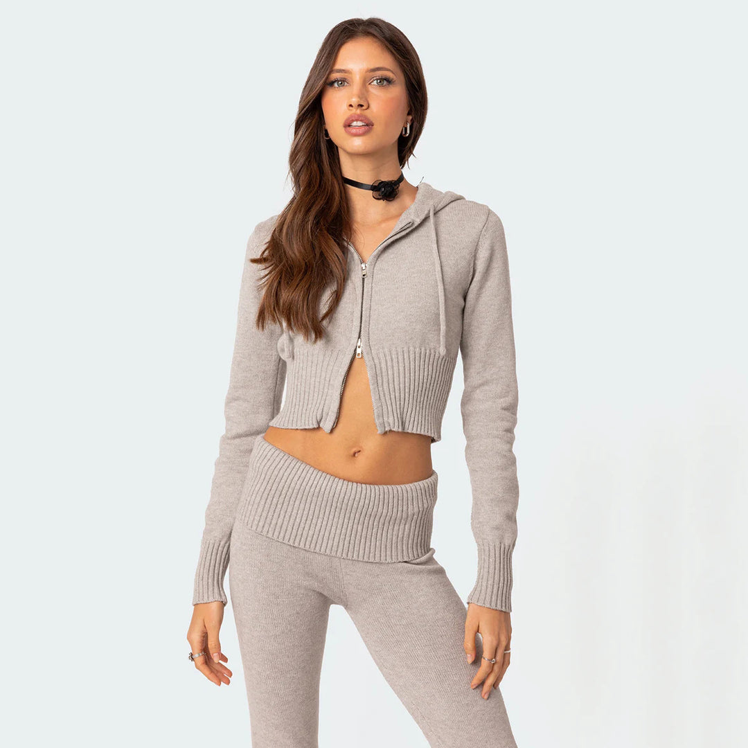 Damen modisches cropped Strickset mit flared Hose Drune
