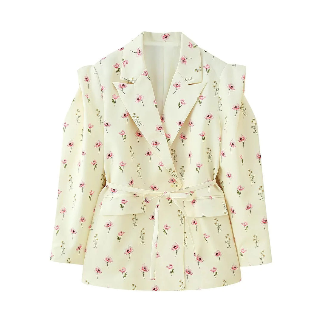 Damen Blazerjacke mit breiten Schultern und taillierbarem Gürtel Drune