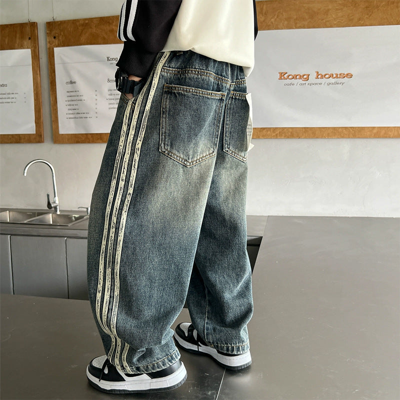 Unisex weite Denim-Jeans mit seitlichen Streifen Drune