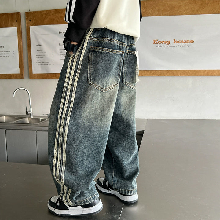 Unisex weite Denim-Jeans mit seitlichen Streifen Drune