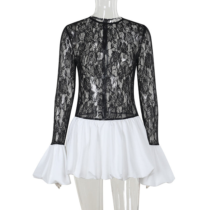 Damen Hochwertiges Spitzen-Kleid mit fließendem Rock Drune