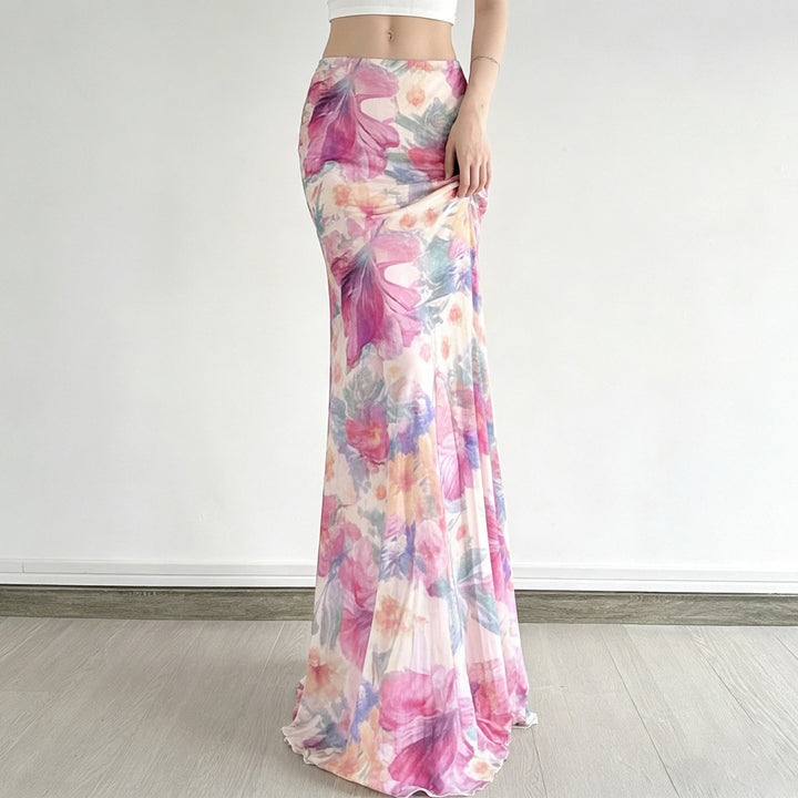 Damen Fließender Maxirock mit floralem Design und schwingendem Saum Drune