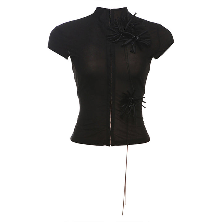 Damen Elegant geschnittenes Oberteil mit floralem Applikationsdesign Drune