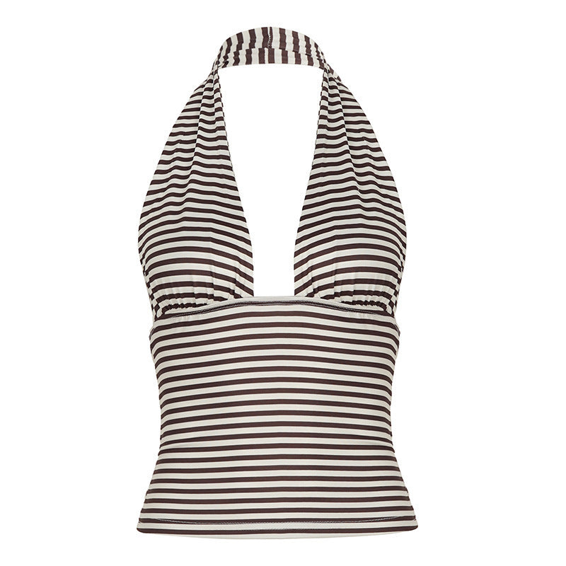 Damen Top mit halter Träger und Streifenmuster Drune