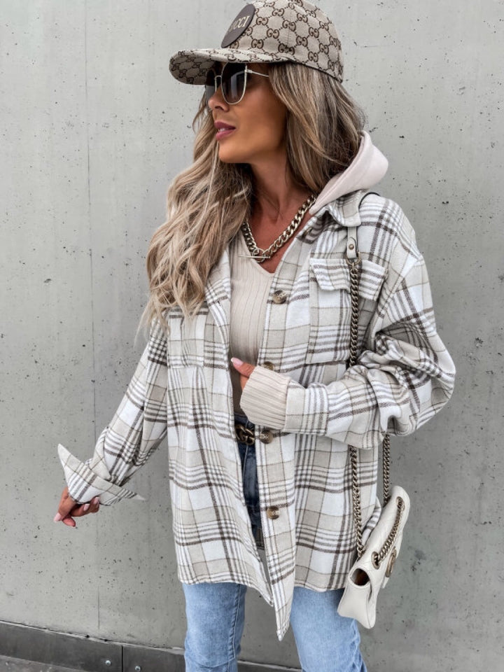 Damen Flanellhemdjacke im Karomuster mit praktischen Taschen und weichem Innenfutter Drune