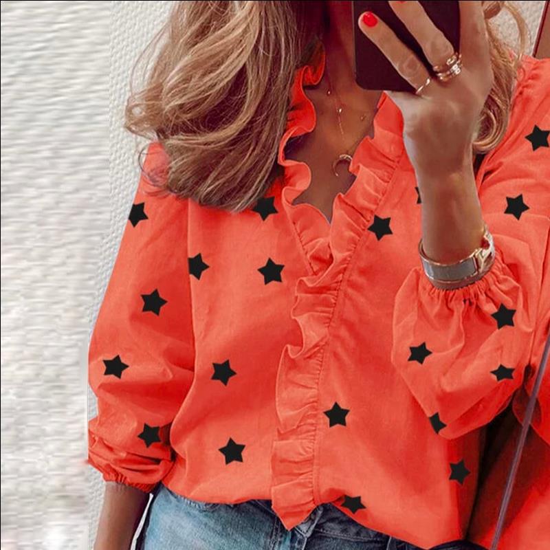 Damen Bluse mit Volant und Sternenmotiv Drune