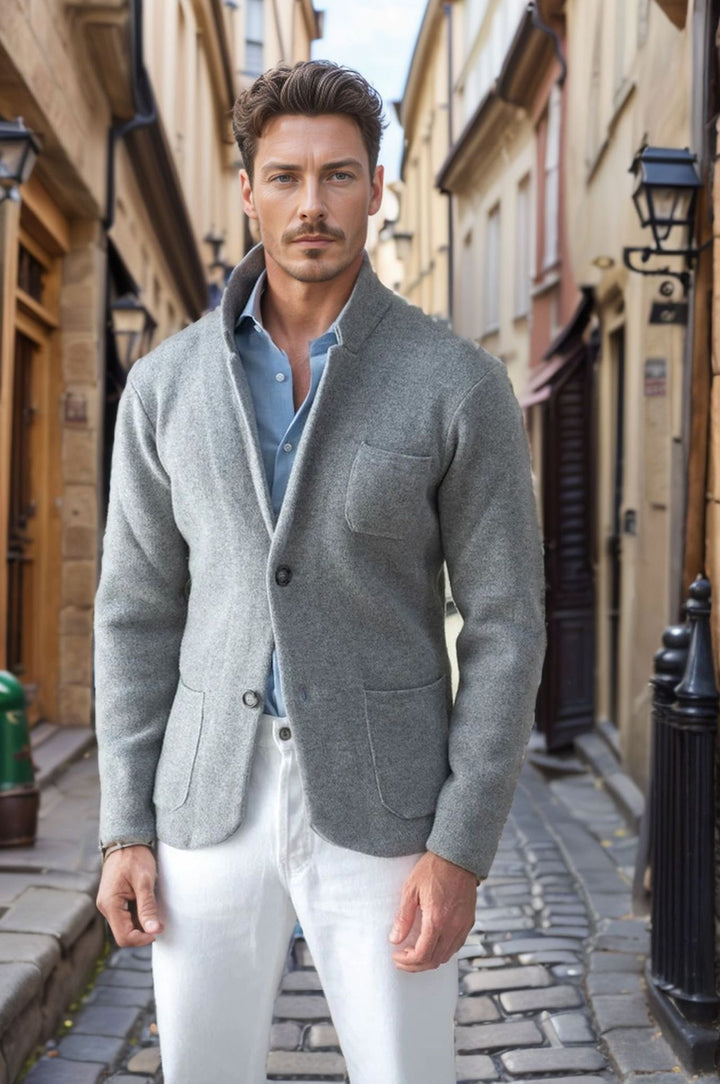 Herren modern geschnittener Strickmantel mit komfortablem Kragen und praktischen Taschen Drune