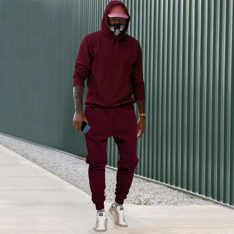 Herren nan lässiges Hoodie- und Jogging-Set aus French Terry mit Kängurutasche, gerippten Bündchen und elastischem Tunnelzugbund Drune