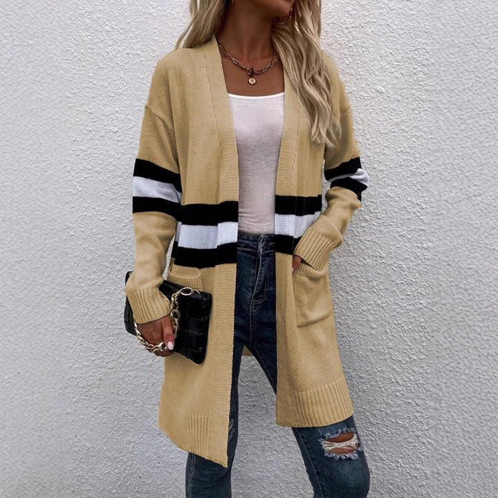 Damen Strickcardigan mit sportlichen Streifen und offenen Taschen Drune